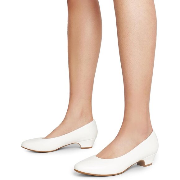 Dream Pairs Women's White Pu Closed Pointed Toe Low Chunky Heel Pump Shoes - Picture 5 of 7